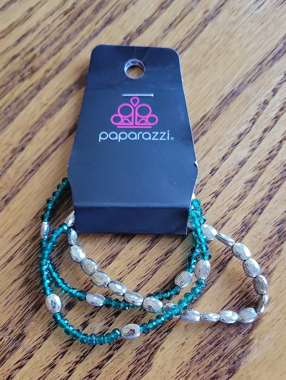 Paparazzi Green and Silver Beaded Stretch Bracelet Set